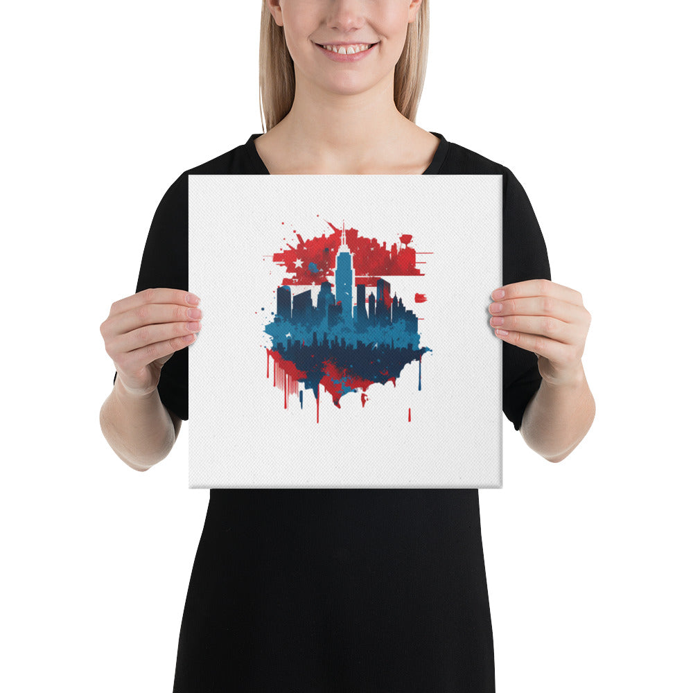 New York City Skyline Art - Abstract Red White and Blue Canvas