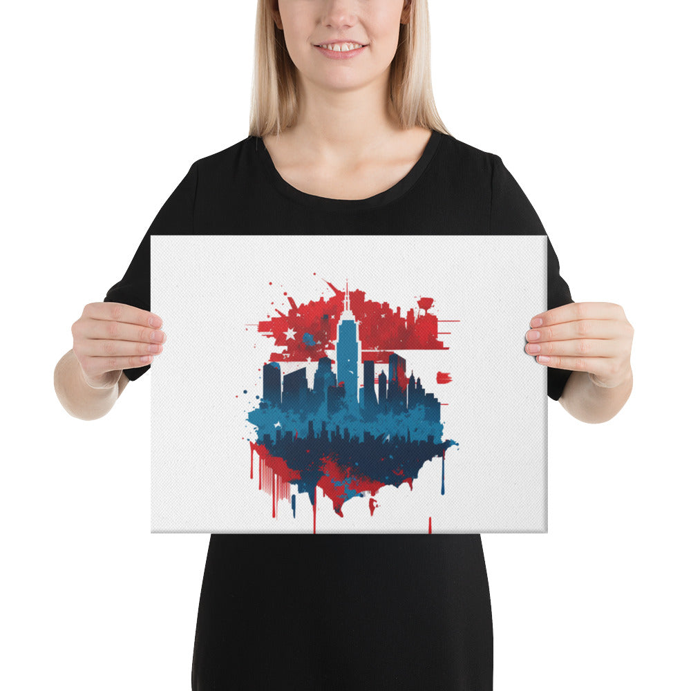 New York City Skyline Art - Abstract Red White and Blue Canvas
