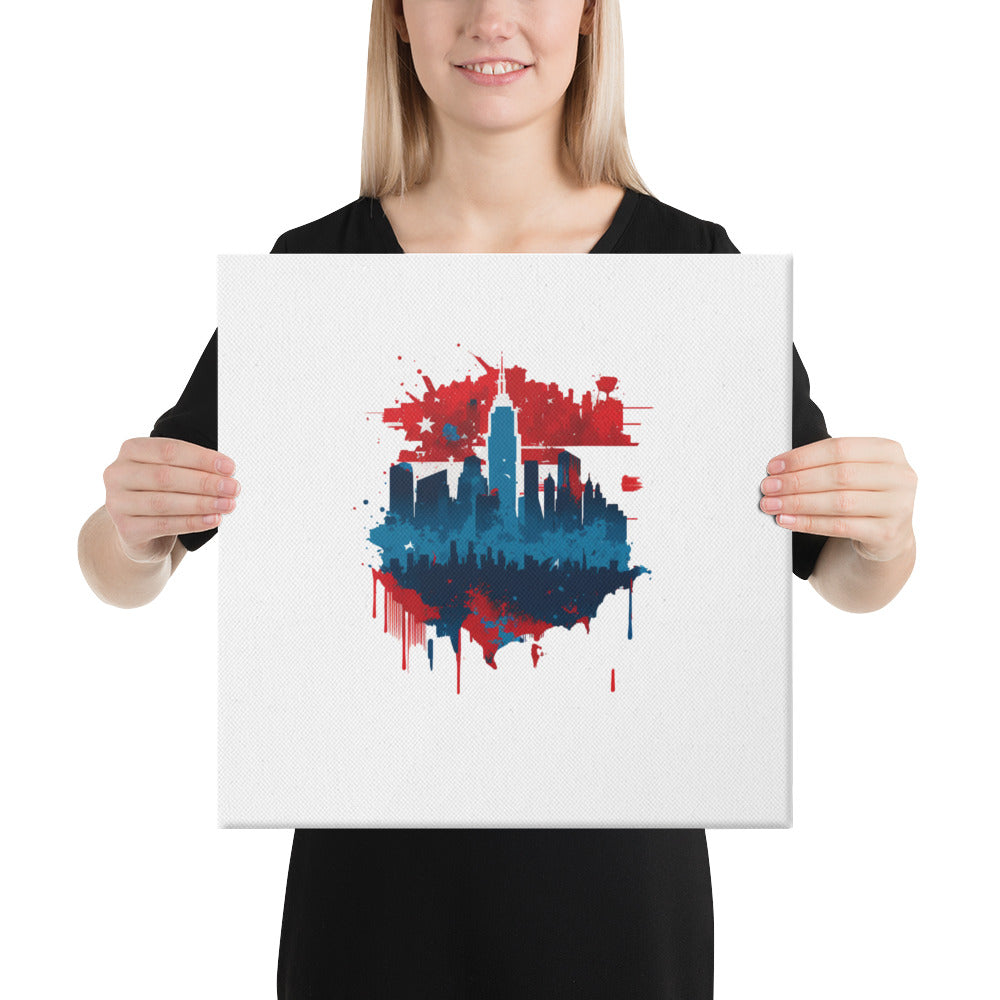 New York City Skyline Art - Abstract Red White and Blue Canvas
